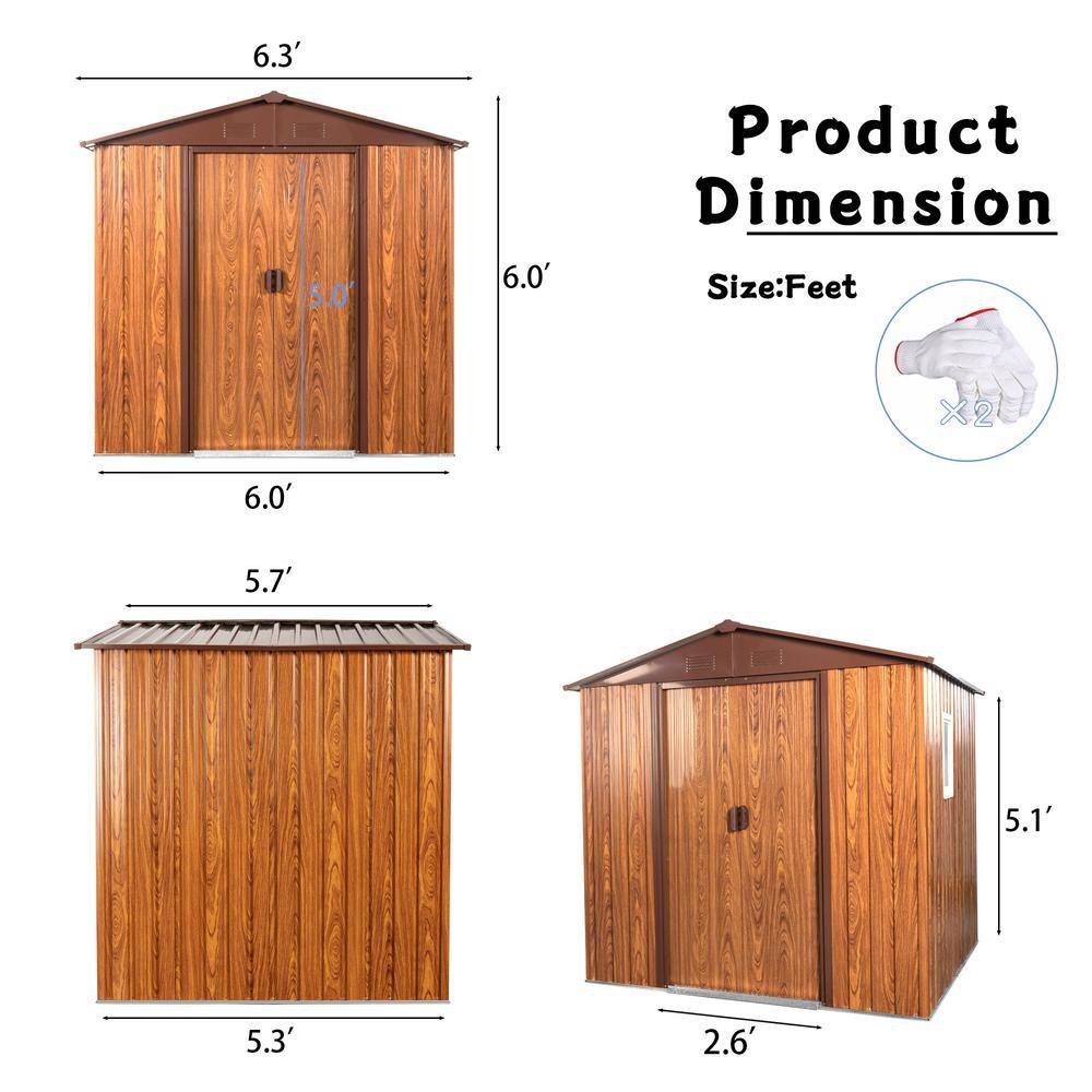 6 ft x 6 ft Brown Metal Storage Shed with Window