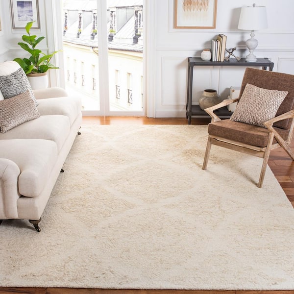 Abstract Ivory/Beige 8 ft. x 8 ft. Floral Damask Square Area Rug