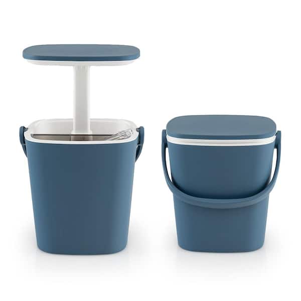 HONEY JOY Plastic Portable Cooler Side Table with Handle and Lift Top Lid and Bottle Opener in Blue