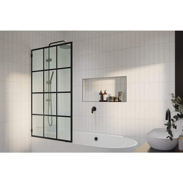 Esprit 30 in. W x 58.25 in. H Fixed Frameless Tub Door in Matte Black Finish with Clear Glass