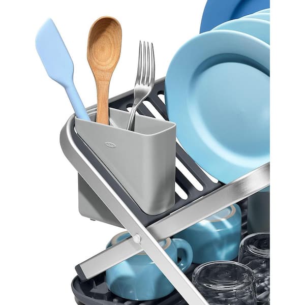 Unbranded 2-Tier Fold Flat Drying Dish Rack with Drainboard Aluminum Countertop in Gray