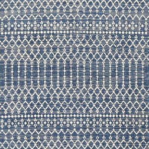 Ourika Moroccan Geometric Textured Weave Navy/Beige 5 ft. Square Indoor/Outdoor Area Rug