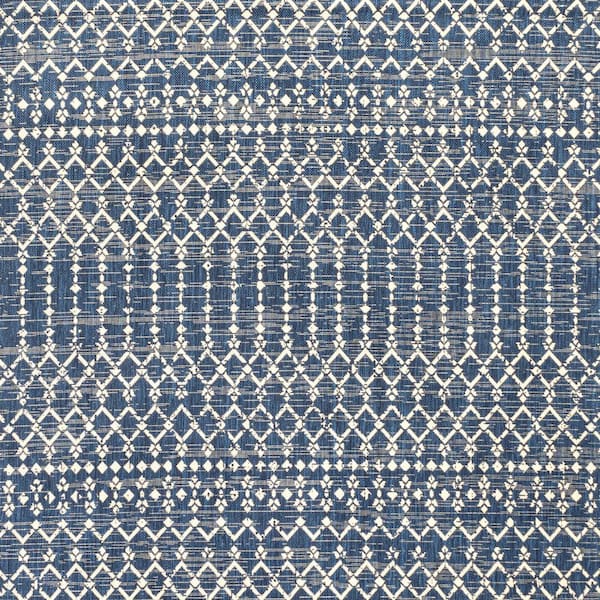 Ourika Moroccan Geometric Textured Weave Navy/Beige 5 ft. Square Indoor/Outdoor Area Rug