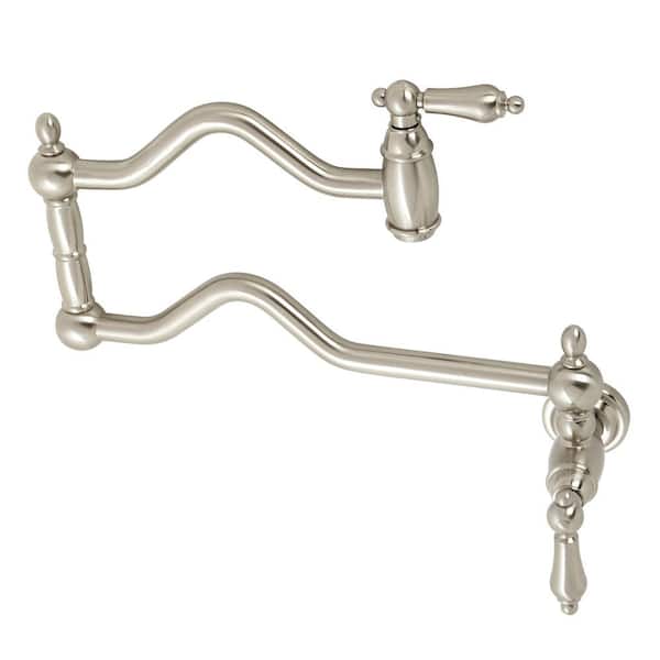 Kingston Brass Heritage Wall Mount Pot Filler Faucets in Brushed Nickel