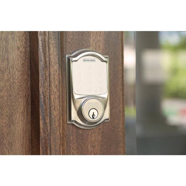 Schlage Camelot Satin Nickel Door Handleset Grip with Accent Door Handle  and Camelot Trim FE285 G CAM 619 ACC CAM - The Home Depot