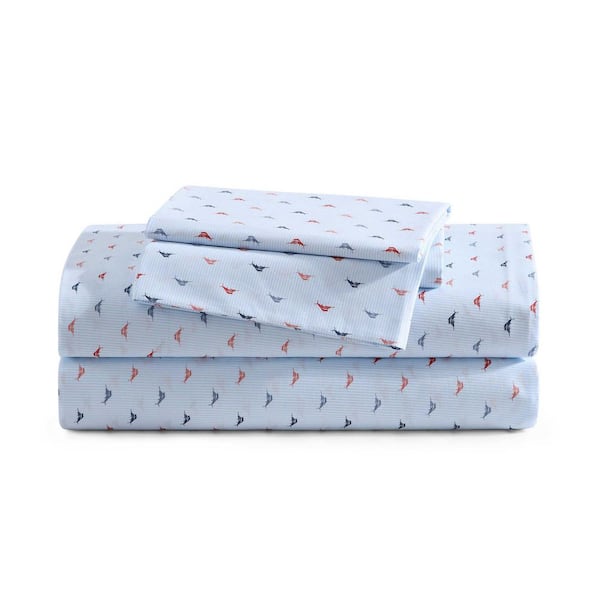 Iconic Marlin 4-Piece Blue/Red Percale Cotton Queen Sheet Set