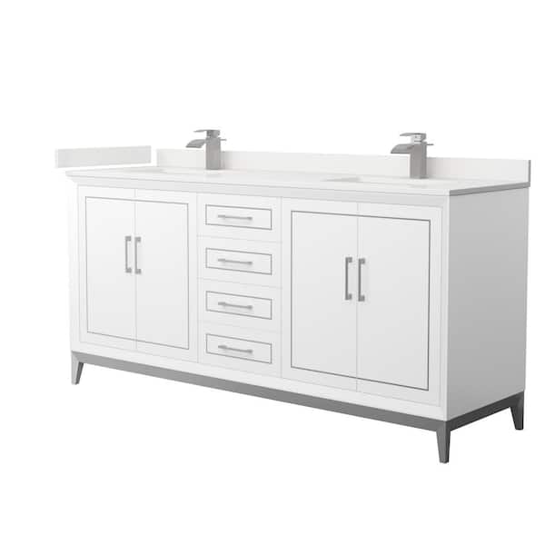 Wyndham Collection Marlena 72 in. W x 22 in. D x 35.25 in. H Double Bath Vanity in White with White Quartz Top