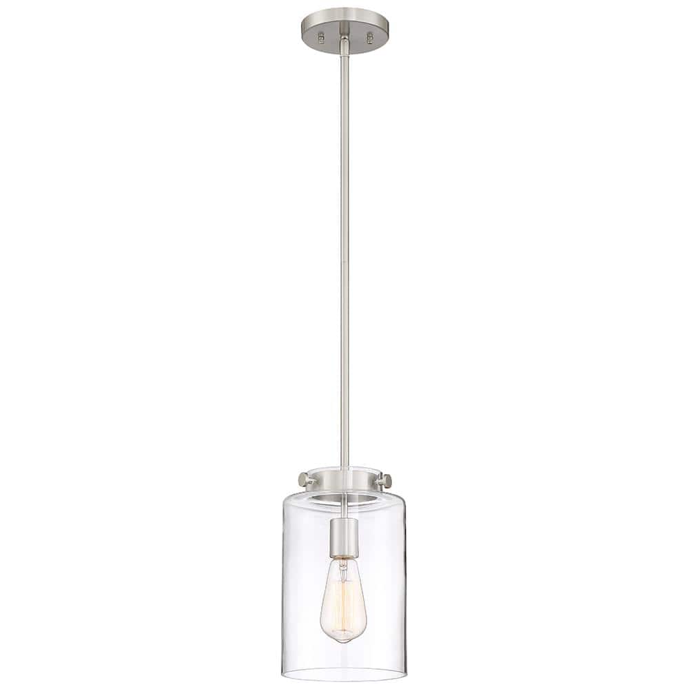 Hampton Bay Mullins 6.75 in. 1-Light Brushed Nickel Mini Pendant with Clear Glass Shade -  27328