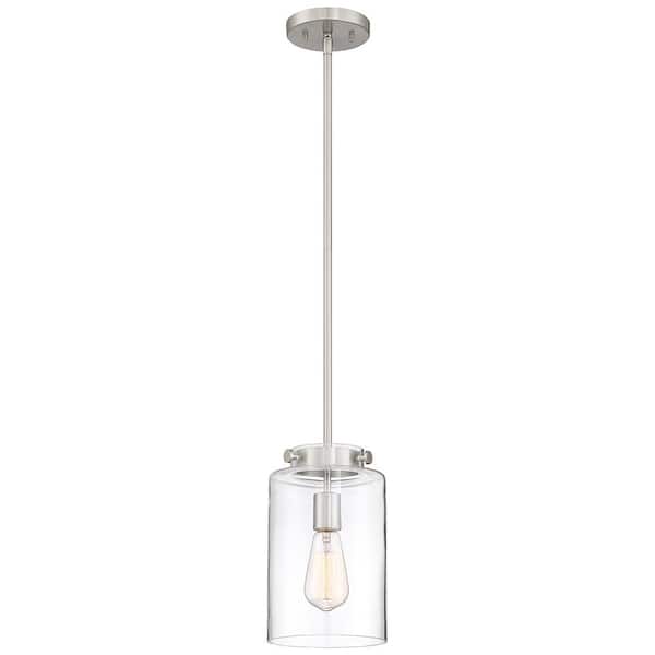 Home Decorators Collection 1-Light Brushed Nickel Pendant with Clear Glass Shade