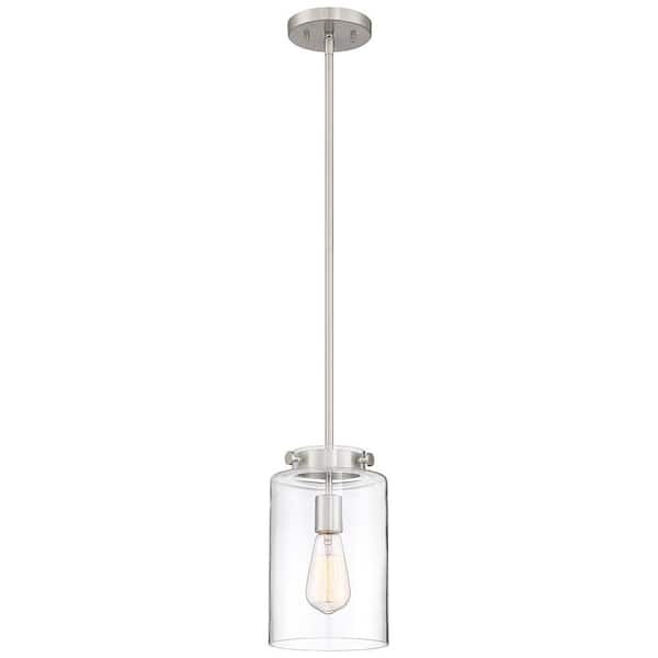 Home Decorators Collection Mullins 1-Light Brushed Nickel Mini Pendant with Clear Glass Shade