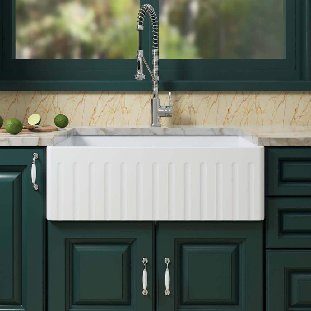 33'' Gloss White Fireclay Farmhouse Single Bowl Kitchen Sink
