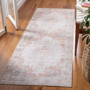 Tuscon Light Gray/Rust 3 ft. x 12 ft. Machine Washable Floral Distressed Runner Rug