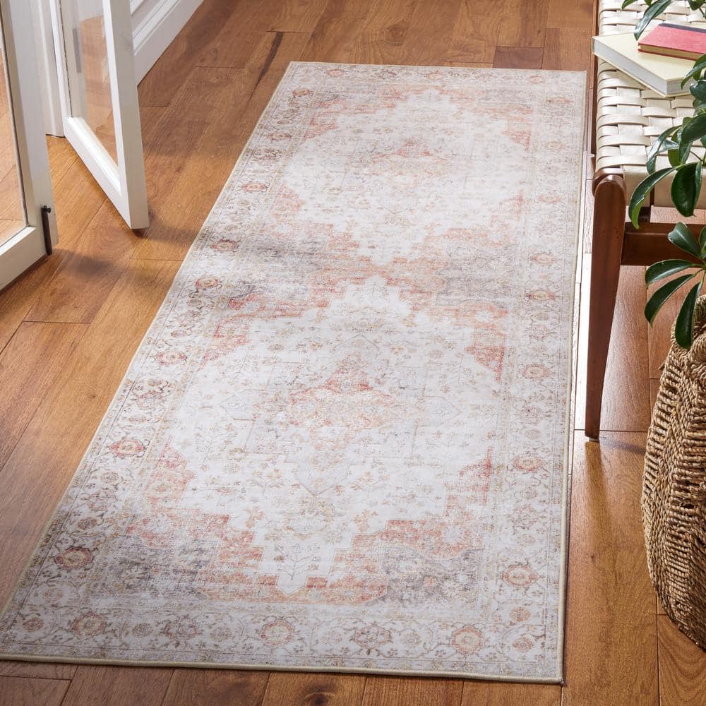 Tucson Light Grey and Rust Washable Runner Rug