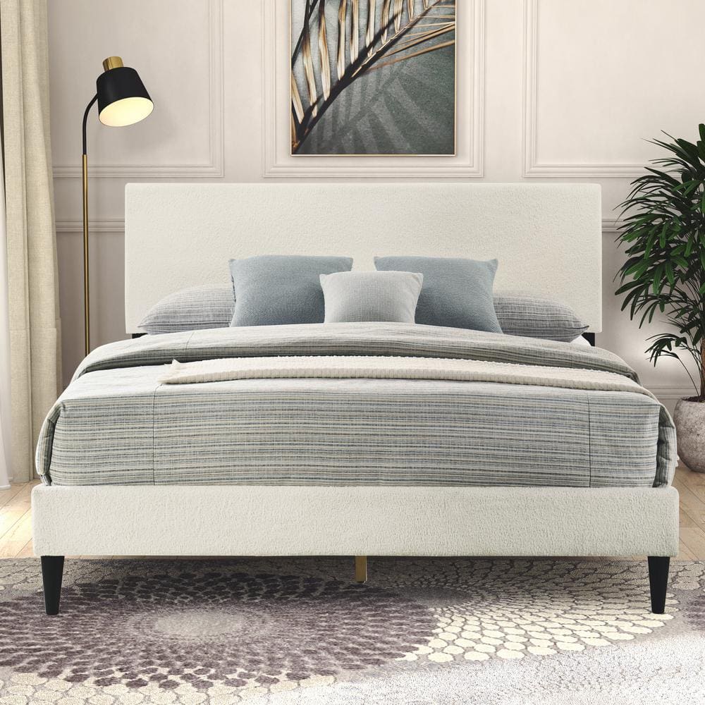 GALANO Bayson Brooklyn Cream Beige Wood Frame Full Platform Bed with ...