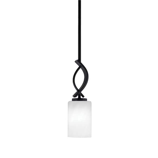Unbranded Olympia 100-Watt 1-Light Matte Black Shaded Pendant Light with 4 in. White Marble Glass Shade, No Bulb Included