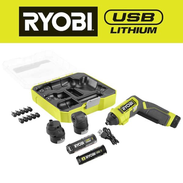 RYOBI USB Lithium Multi-Head Screwdriver with 2.0 Ah Battery and Charging Cable with USB Lithium 3.0 Ah Battery