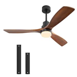 52 in. Modern Solid Wood Indoor/Outdoor Black Standard Downrod Ceiling Fan with Light Kit DC Motor and Remote Control