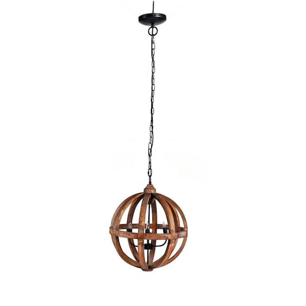 60-Watt 4-Light Brown Wood Chandelier Hanging Light Fixture for Dining Living Room No Blub E12