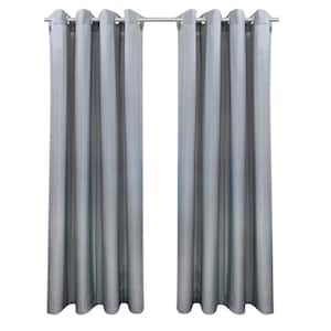 Seascapes 50 in. W x 108 in. L Light Filtering Grommet Indoor/Outdoor Curtain Panel Pair in Alloy Grey