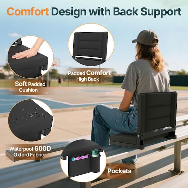 Stadium Seat for Bleachers with Back Support, Non-Slip Bottom, 400 lbs Support, Shoulder Strap & Storage Pockets