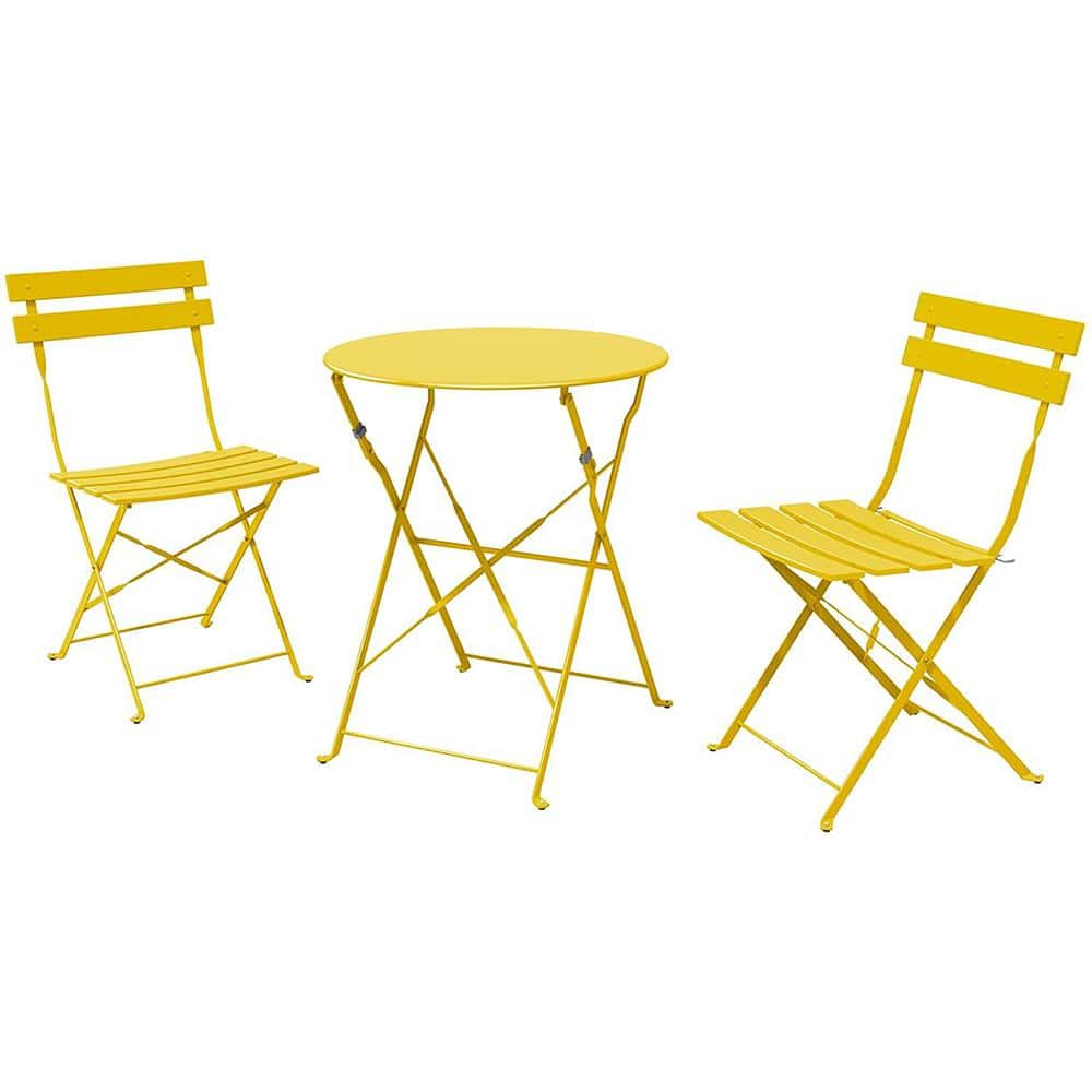 3-Piece Metal Outdoor Bistro Set of Foldable Patio Table and 2 Chairs for G