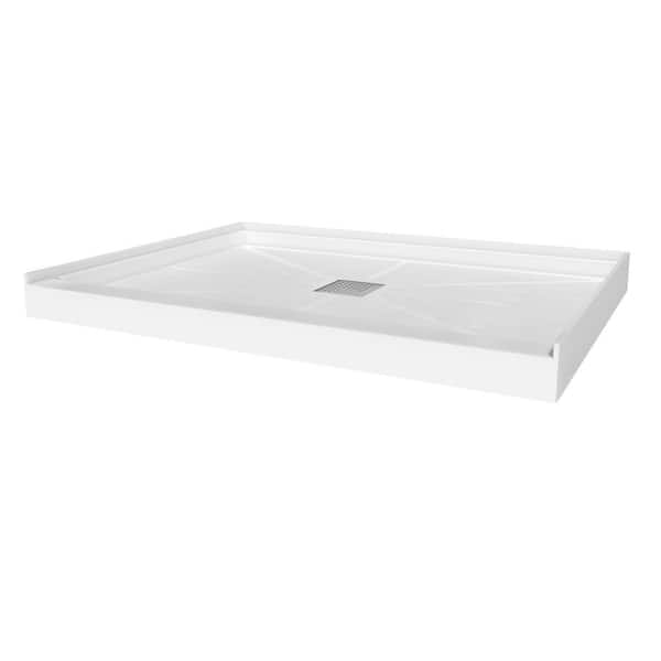 48 in. L x 36 in. W Single Threshold Alcove Shower Pan Base with Center Drain in White