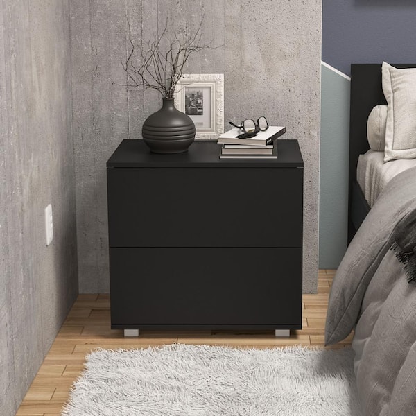 Polifurniture Madison Black 2-Drawer Nightstand