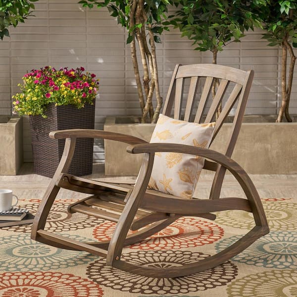 Unbranded 24.75 in. W Gray Sunview Reclning Wood Outdoor Rocking Chair