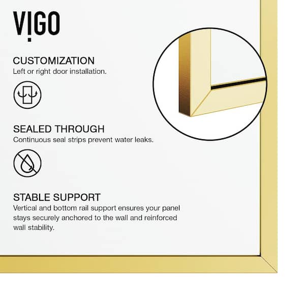 Meridian 34 in. W x 74 in. H Framed Fixed Shower Screen Door in Matte Brushed Gold with 3/8 in. (10mm) Clear Glass