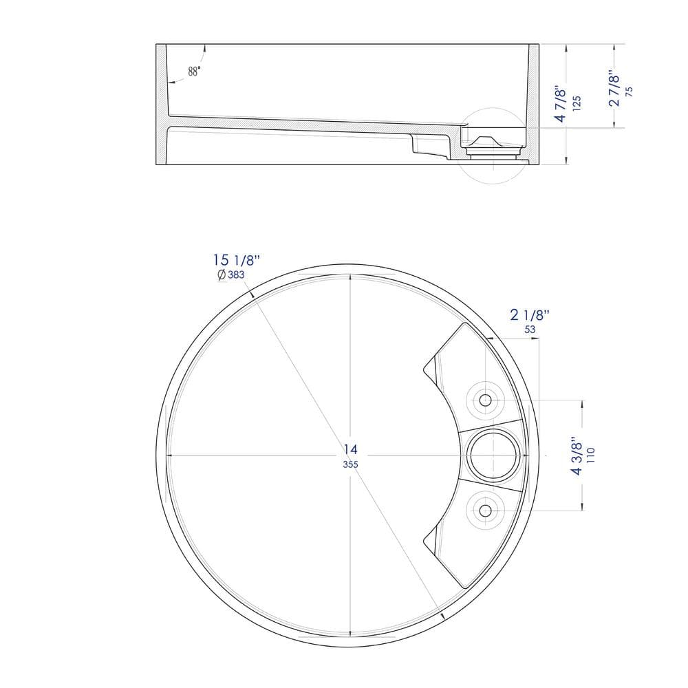 Matte White Resin Circular Bathroom Sink with Concealed Drain