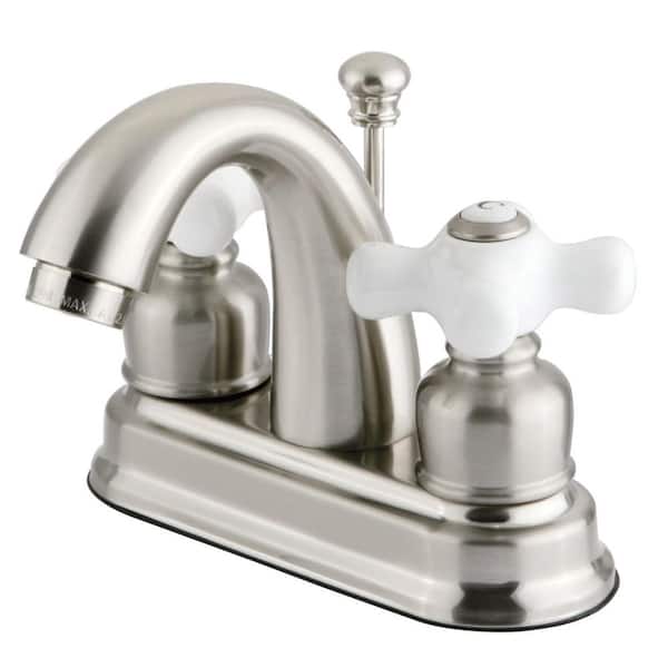 Kingston Brass Restoration 4 in. Centerset 2-Handle Bathroom Faucet with Plastic Pop-Up in Brushed Nickel