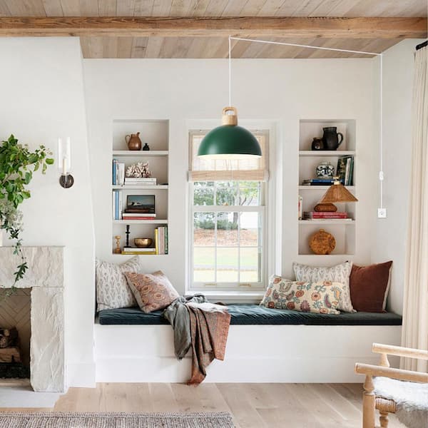 1 Light Green Wood Industrial Dome Pendant for Dining Room Storage Room No Bulbs Included with Plug-In Switch
