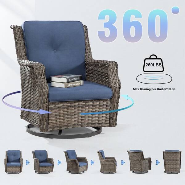 Gardenbee Wicker Patio Outdoor Lounge Chair Swivel Rocking Chair with Blue Cushions 2 Pack M72 BLUEx2 HDGB The Home Depot