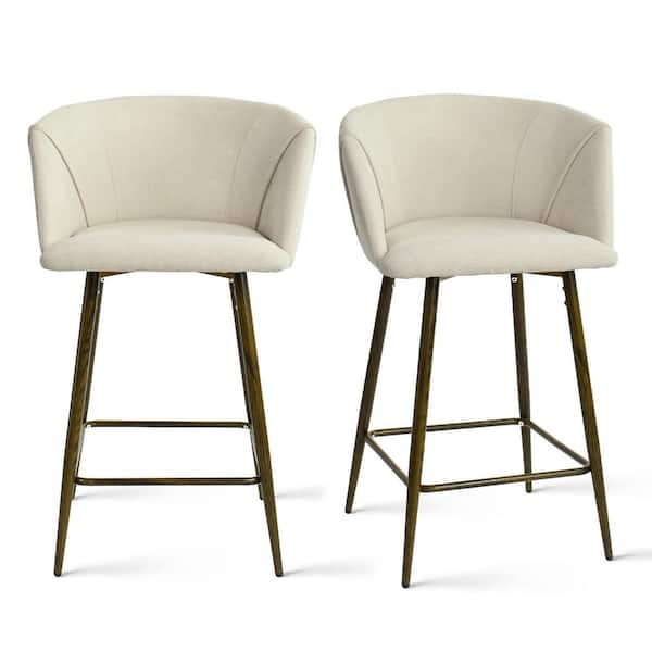 Elevens Beige Wide Barrel Shape High Back Upholstered Metal Frame 26 in. Counter Stool (Set of 2) (21.8 in. W x 36.5 in. H)