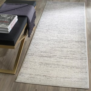 Adirondack Ivory/Silver 3 ft. x 10 ft. Solid Striped Runner Rug