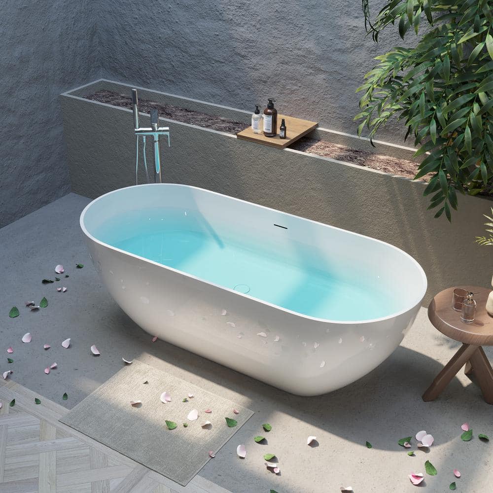 Glossy White 63" Oval Freestanding Soaking Bathtub