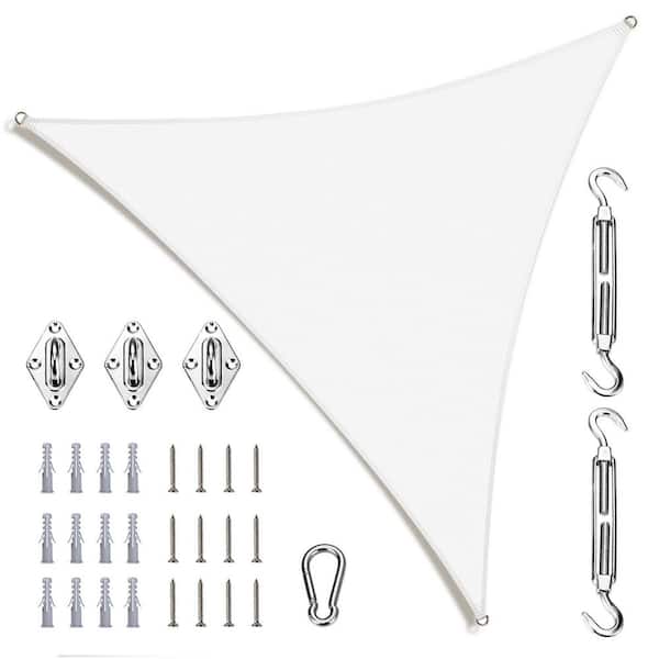 AMGO 14 ft. x 14 ft. x 14 ft. Triangle Sun Shade Sail with Hardware Kit-White