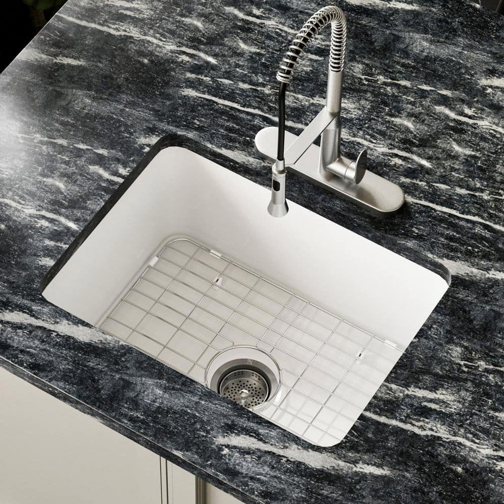 24 in. White Undermount Kitchen Sink Ceramic, Single Bowl Undermount / Drop-in Kitchen Sink, with Grid and Drain Kit price history on PriceWatchPro