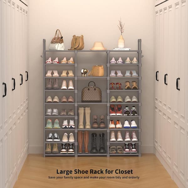 62 H 50-Pair 9-Tier Gray Metal Shoe Rack shoes-621 The Home