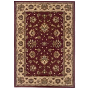 Alyssa Red/Ivory 8 ft. x 8 ft. Square Floral Border Area Rug