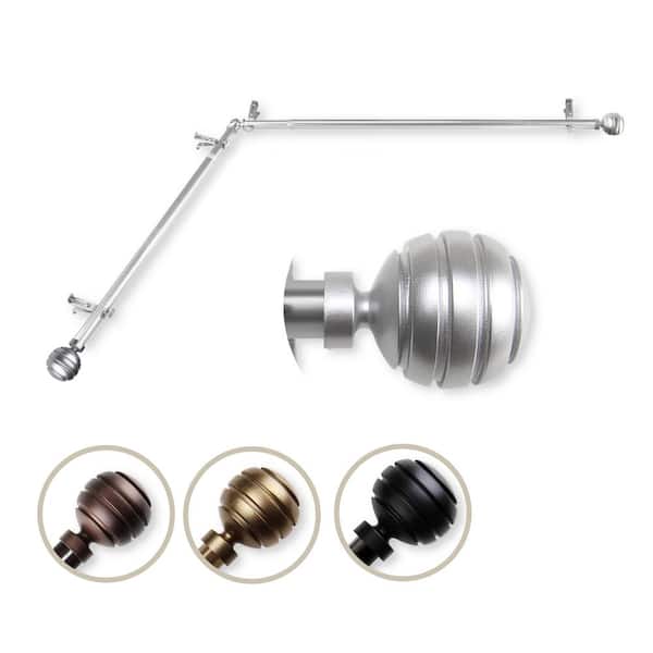 Rod Desyne 13/16" Dia Adjustable 66" to 120" Single Corner Window Curtain Rod in Satin Nickel with Poise Finials