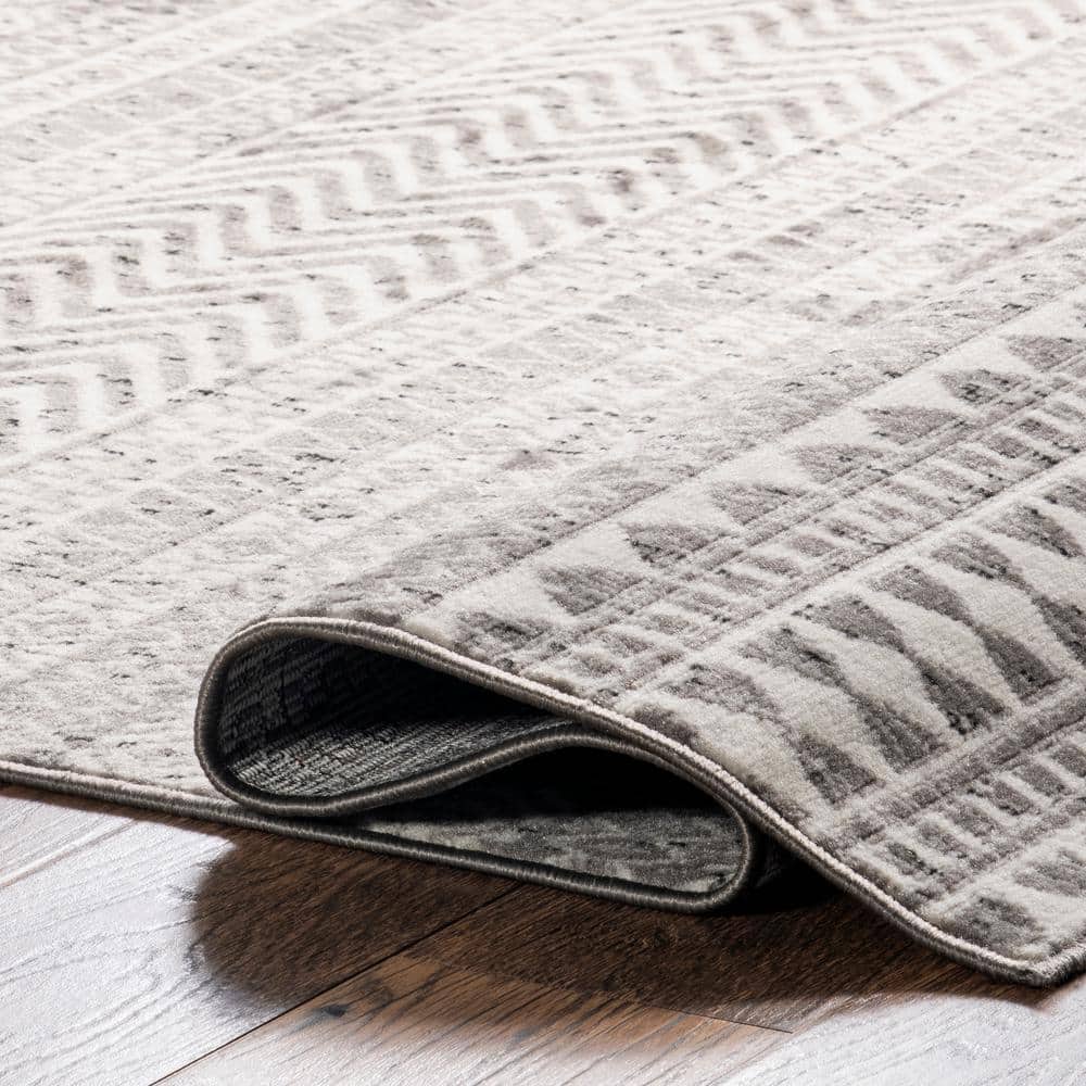 Reversible Gray Geometric 8' x 10' Synthetic Area Rug