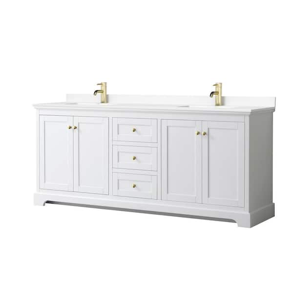 Wyndham Collection Avery 80 in. W x 22 in. D x 35 in. H Double Sink Bath Vanity in White with White Cultured Marble Top
