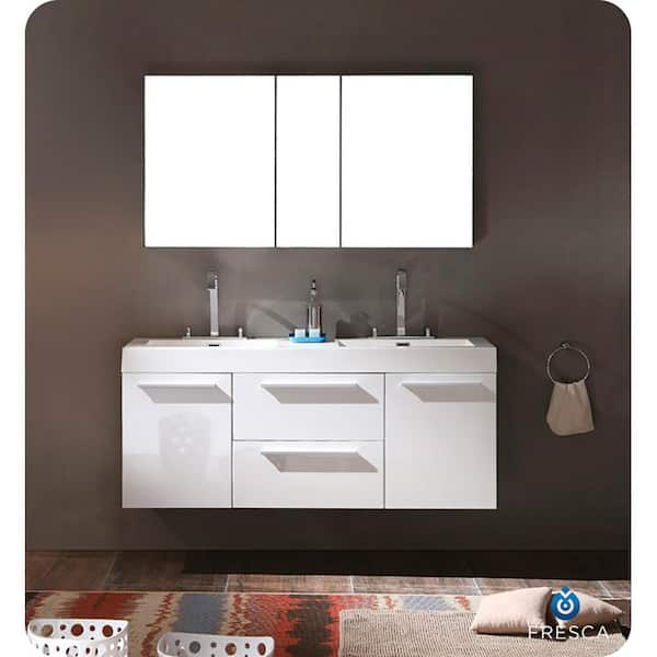 Fresca Messina 16 White Pedestal Sink W Medicine Cabinet - Modern Bathroom Vanity