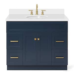 Hamlet 43 in. W x 22 in. D x 36 in. H Freestanding Bath Vanity in Midnight Blue with Pure White Quartz Top