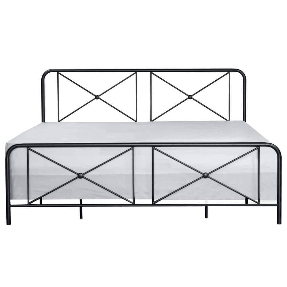 King Black Metal Frame Bed with Double X Design