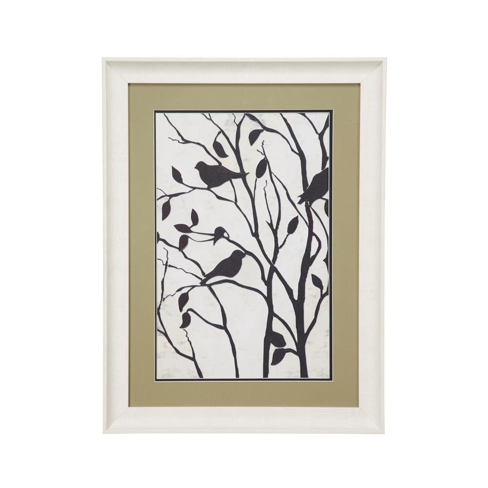 Rectangular Black and White Bird Print with Olive Green Mat