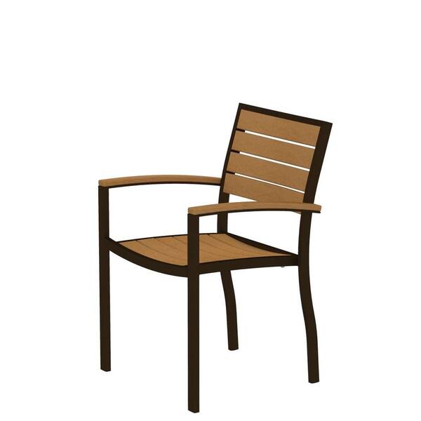 POLYWOOD Euro Textured Bronze All-Weather Aluminum/Plastic Outdoor Dining Arm Chair in Plastique Slats