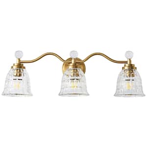 26.77 in. 3-Light Gold Vanity Light Modern Gold Bathroom Vanity Light, Fixture with Bell Glass Shade