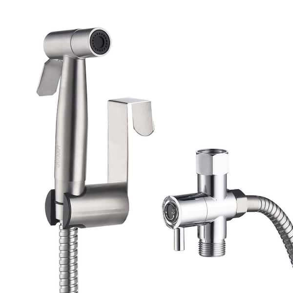 Miscool Ami Single-Handle Bidet Faucet with Sprayer Holder and Flexible Bidet Hose for Toilet in Brushed Nickel